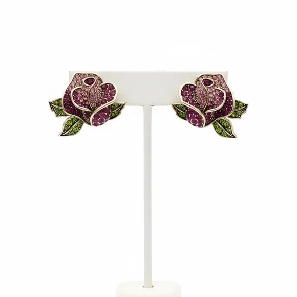 ✨2 for $30✨ Fairycore Rose Pavé Earrings (Gold Tone) - Picture 1 of 7